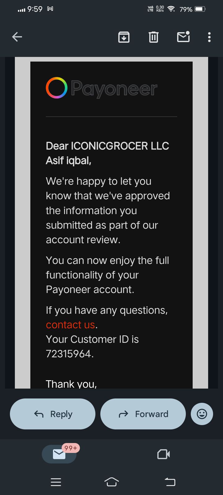 Payoneer approval: Iconicgrocer LLC