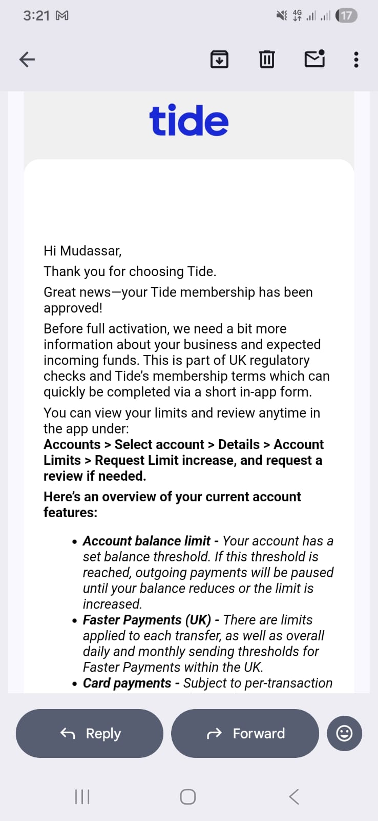 Tide approval: UK LTD
